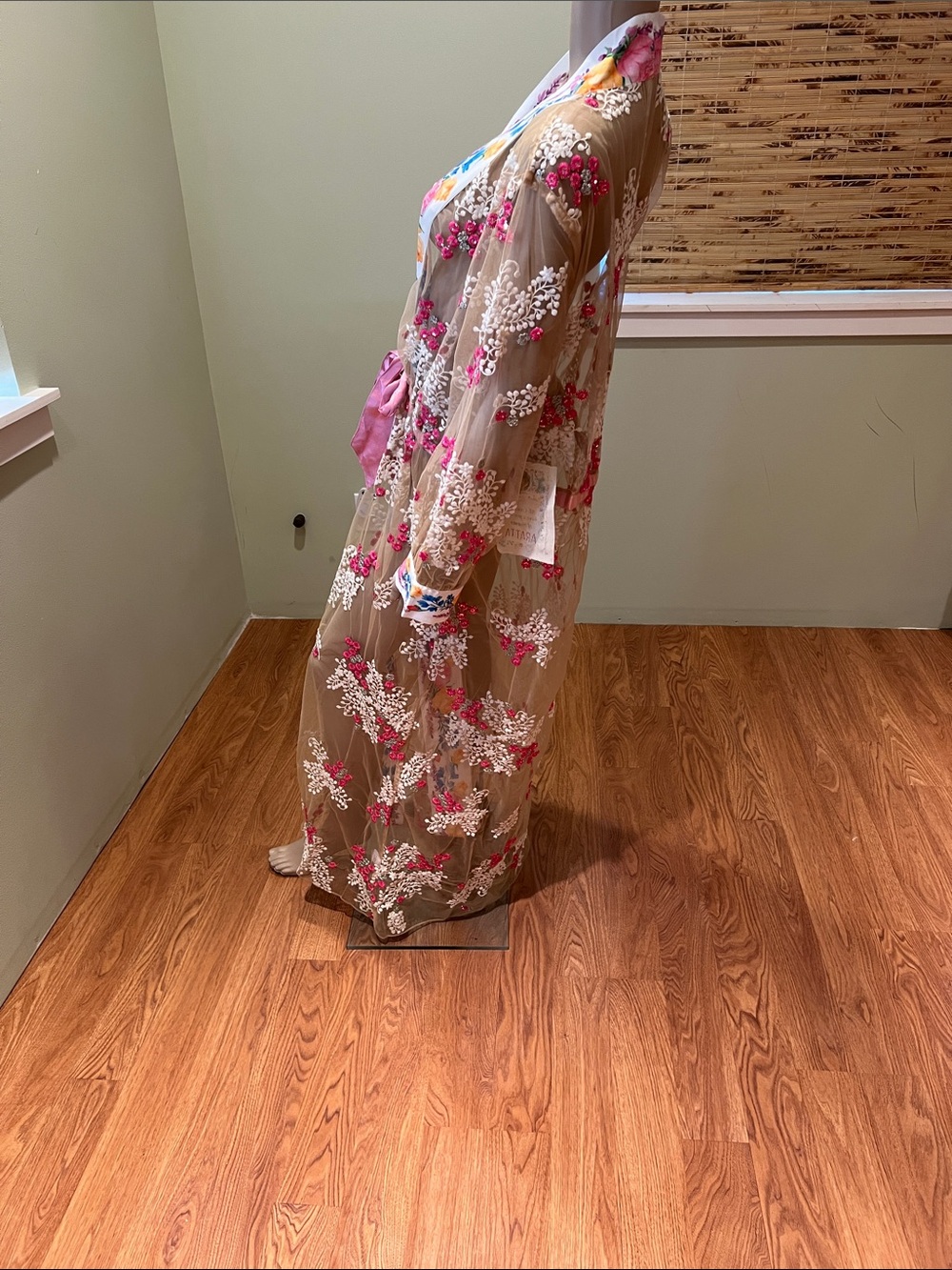 Aratta Blossom Floral Sheer Duster with Pink Sash - Picture 4 of 12